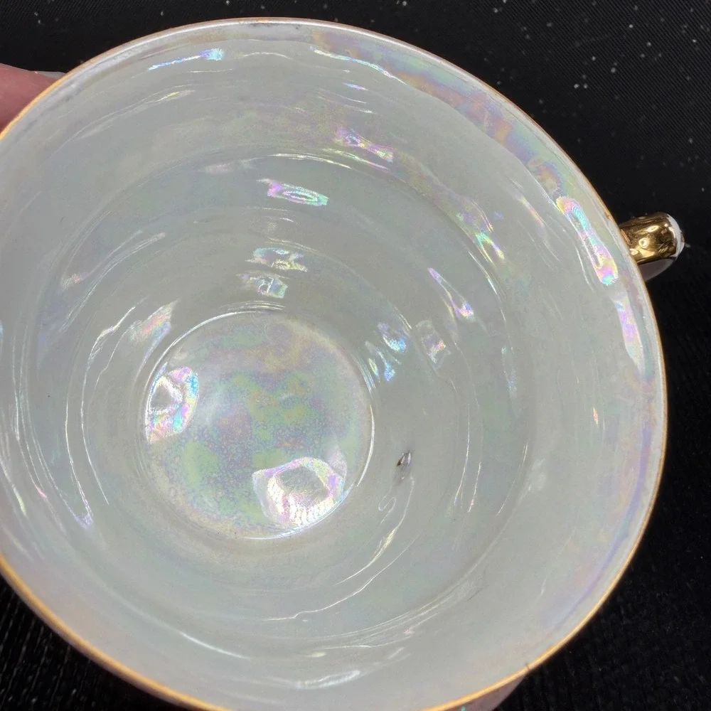 Royal Halsey Very Fine Pink Fruit Reticulated Tea Cup and Saucer Set Gold Gilt